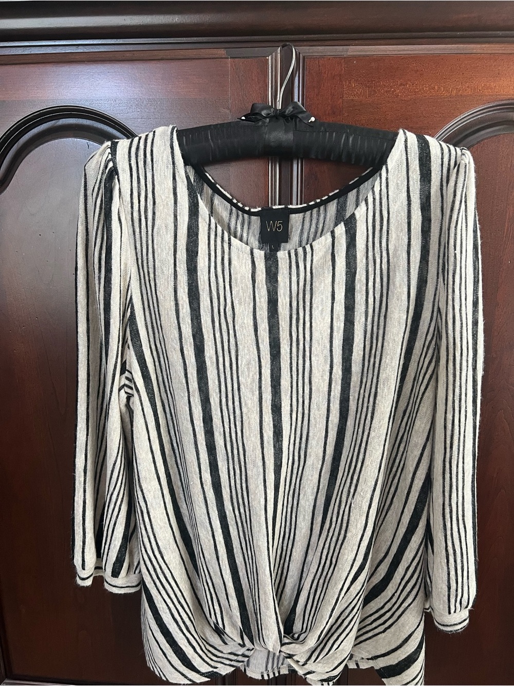 W5 Black & Cream Striped Knot-Front Tunic